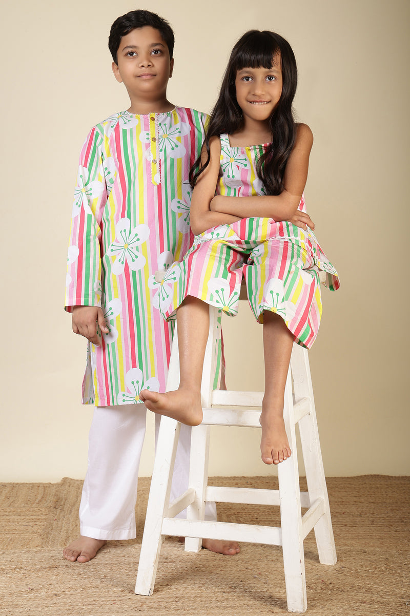 Boys Cotton Kurta Set with Hand Embroidered Beadwork – Candy Blossom