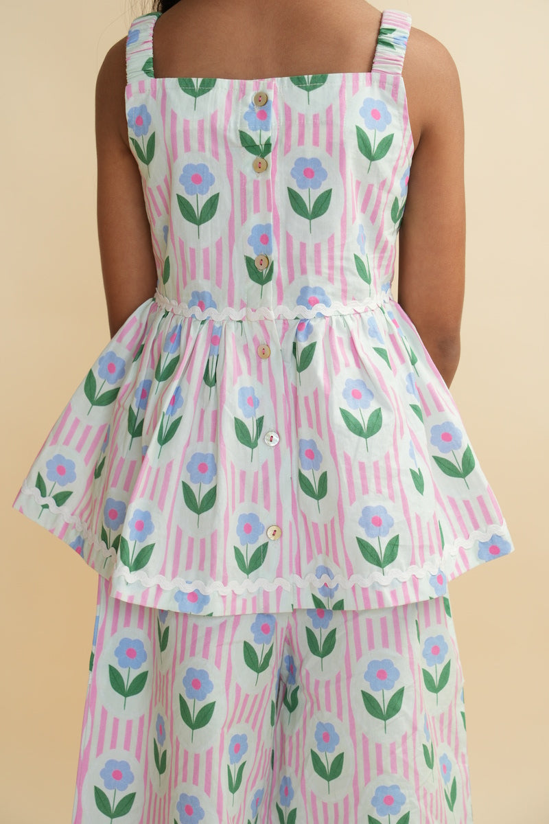 Girls Cotton Co-ord Set with Lace - Vintage Floral Pop Product Detail