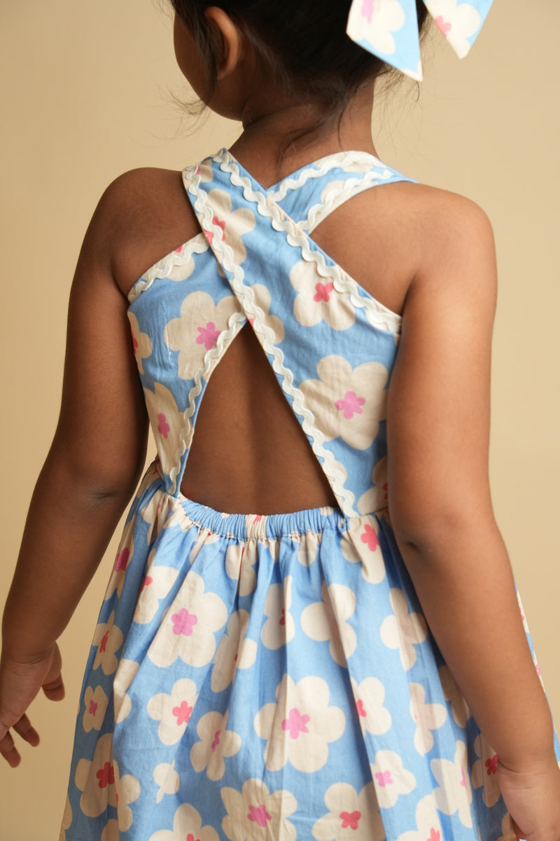 Girls Racerback Cotton Dress with Lace Detailing – Blue Cloud Daisies
