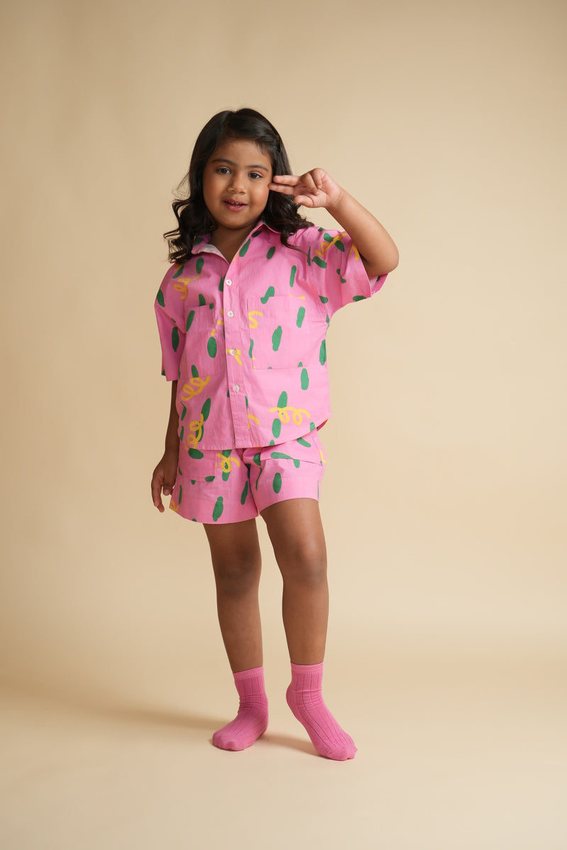 Unisex Cotton Co-ord Set for Kids – Pink Dots and Squiggles