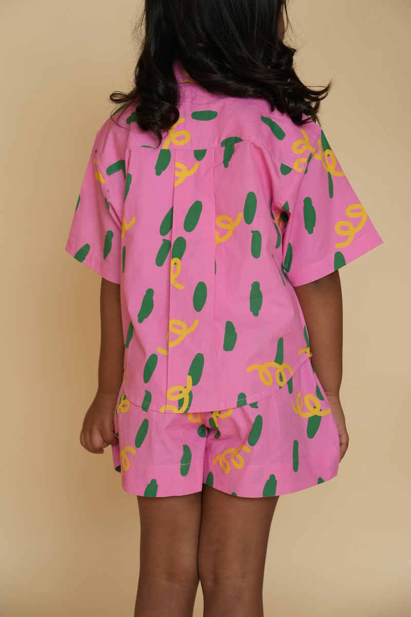 Unisex Cotton Co-ord Set for Kids – Pink Dots and Squiggles