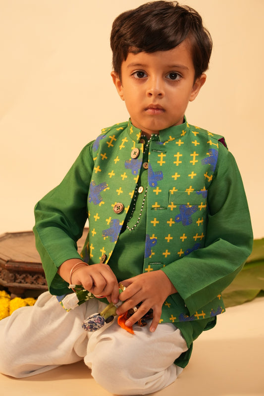 Neela Parinda Bandi & Kurta Set (Boys Bandi Set)