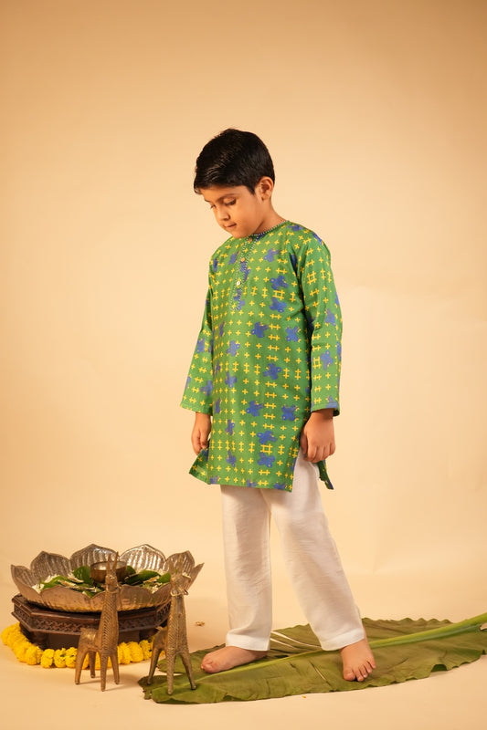 Neela Parinda Kurta Set (Boys Kurta Pyjama)