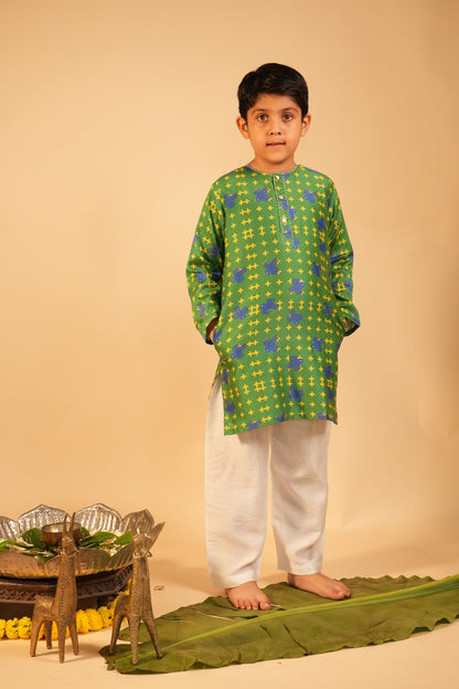 Neela Parinda Kurta Set (Boys Kurta Pyjama)