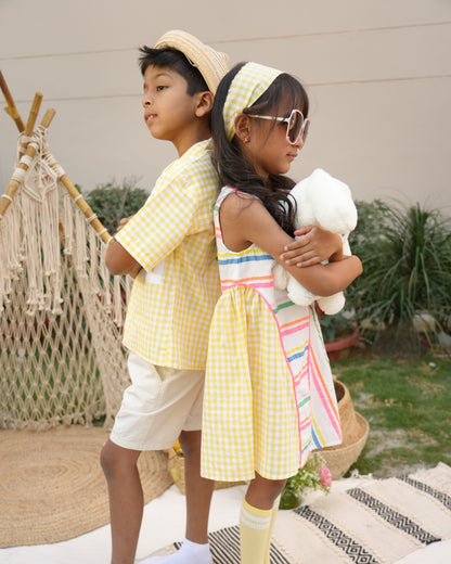 Candy Stripe Asymmetrical Lemon Panel Dress
