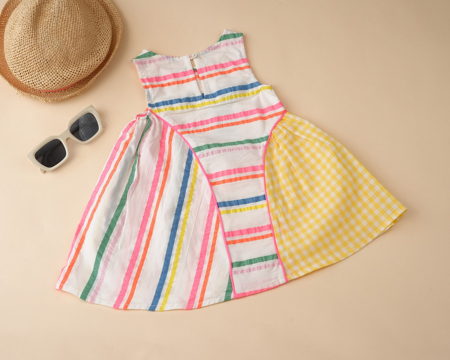Candy Stripe Asymmetrical Lemon Panel Dress