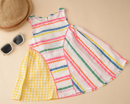 Candy Stripe Asymmetrical Lemon Panel Dress