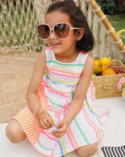 Candy Stripe Asymmetrical Orange Panel Dress