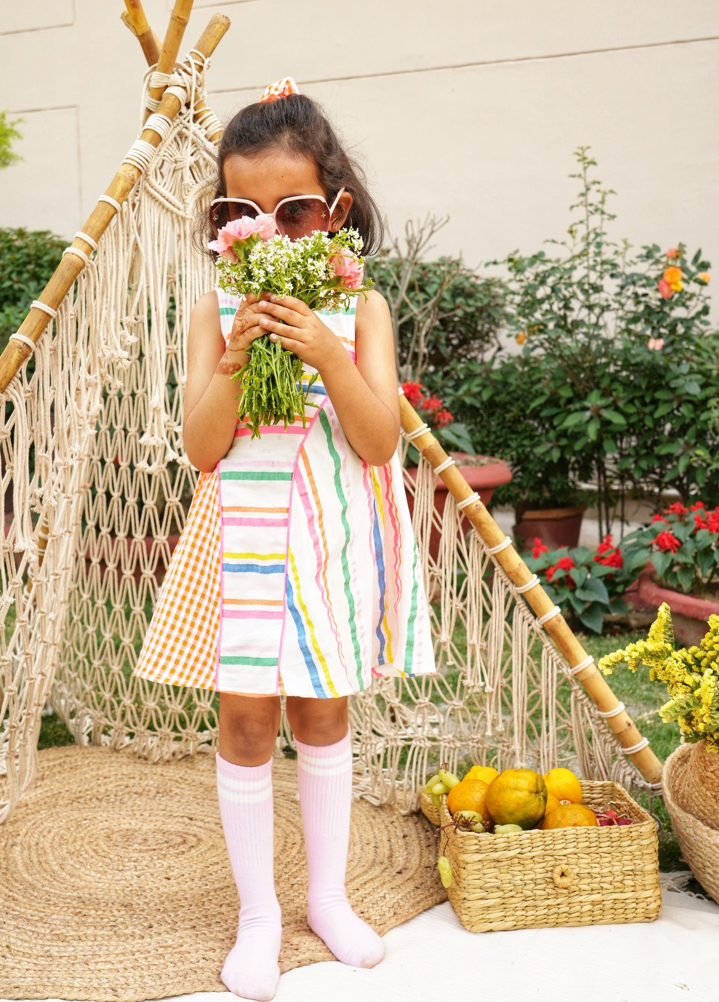 Candy Stripe Asymmetrical Orange Panel Dress