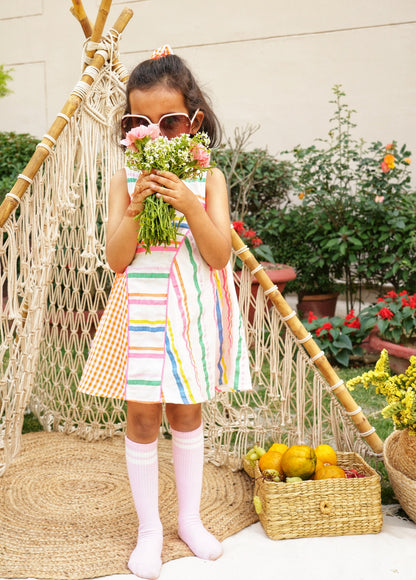 Candy Stripe Asymmetrical Orange Panel Dress