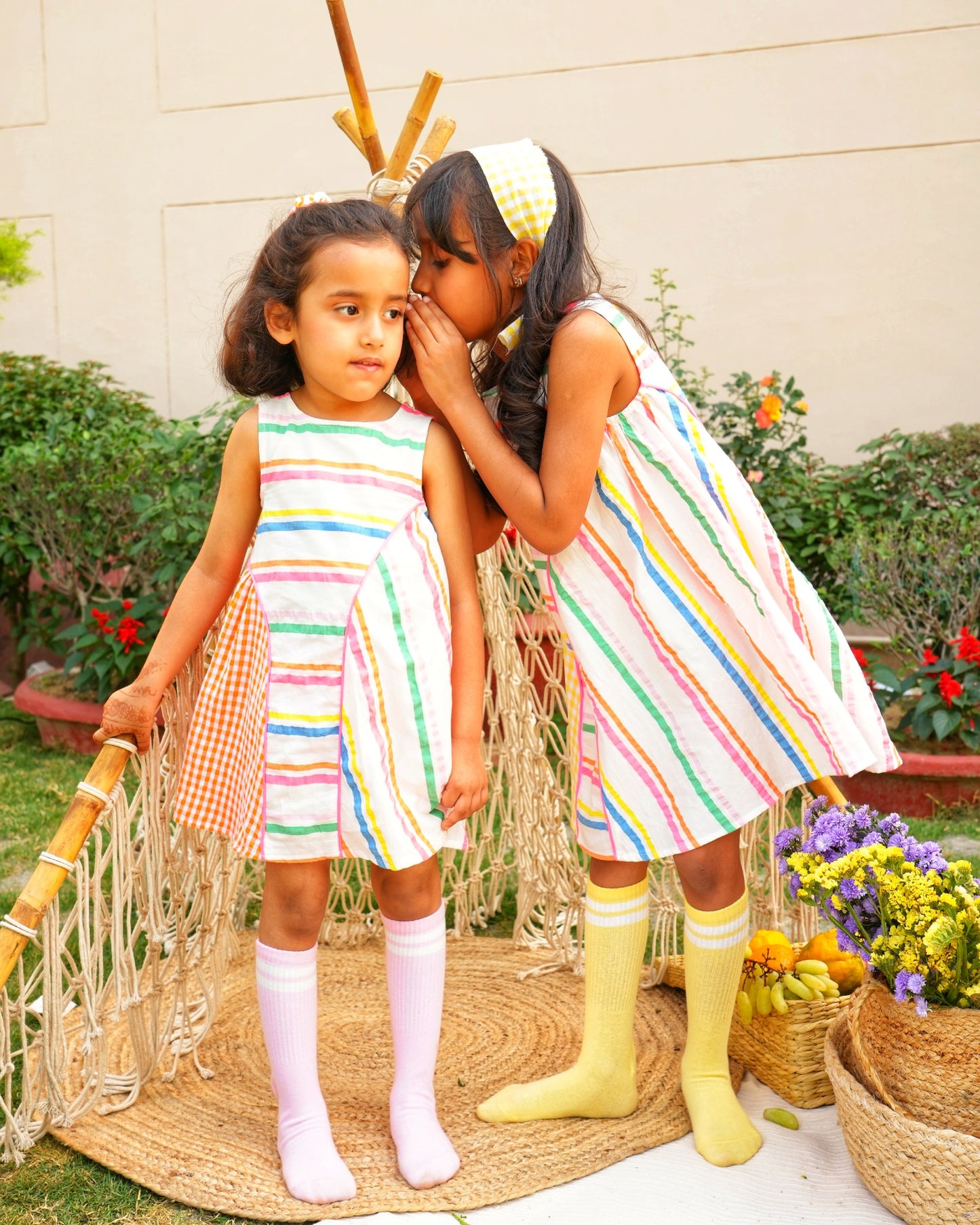 Candy Stripe Asymmetrical Orange Panel Dress