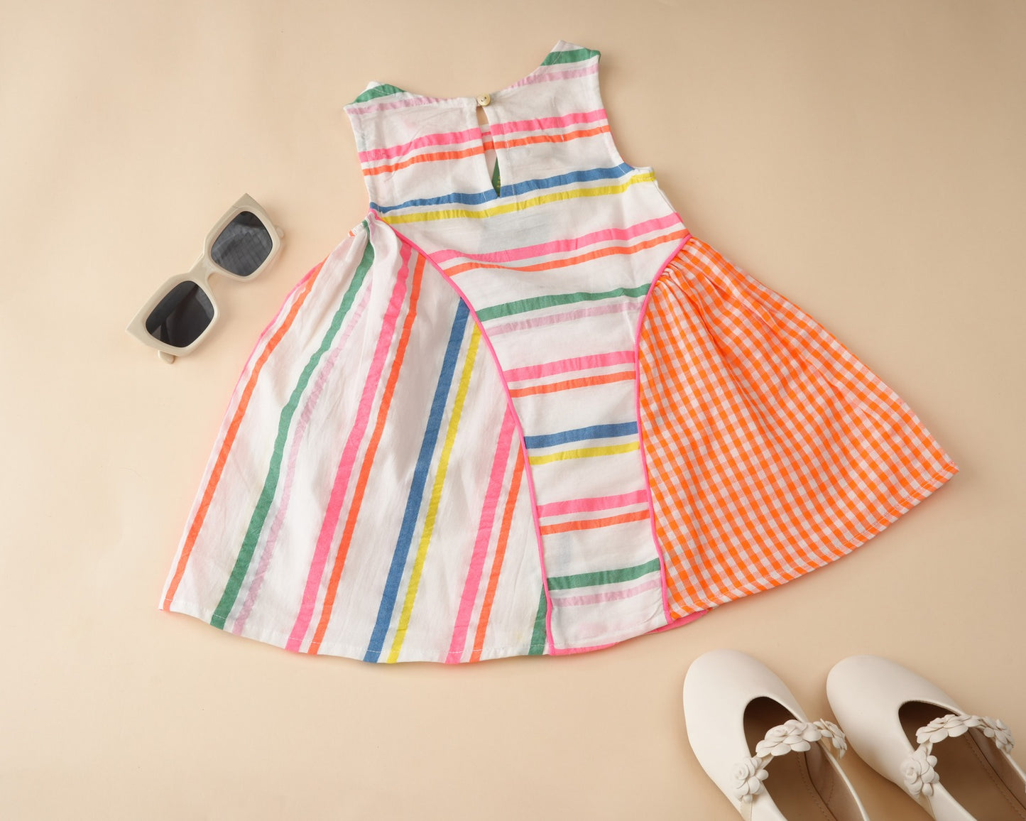 Candy Stripe Asymmetrical Orange Panel Dress
