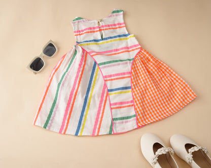 Candy Stripe Asymmetrical Orange Panel Dress