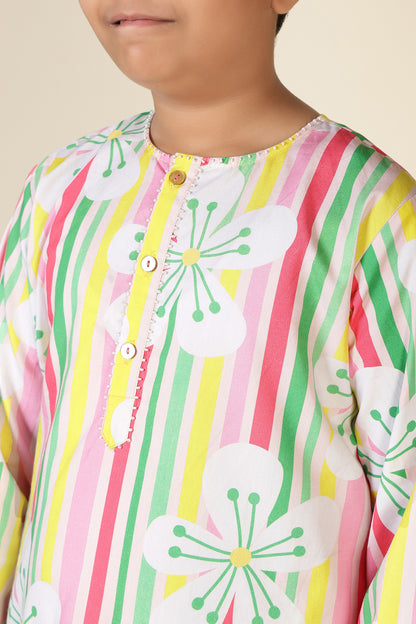 Boys Cotton Kurta Set with Hand Embroidered Beadwork – Candy Blossom