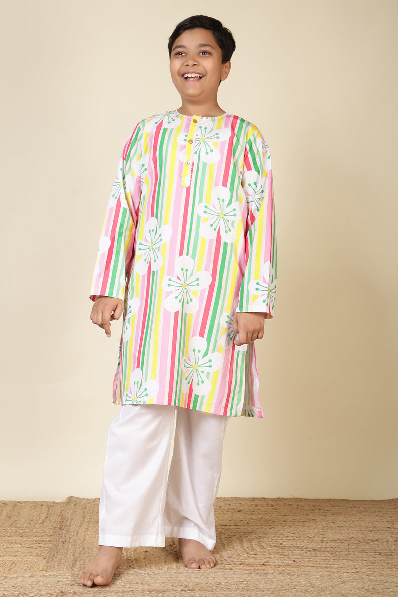 Boys Cotton Kurta Set with Hand Embroidered Beadwork – Candy Blossom
