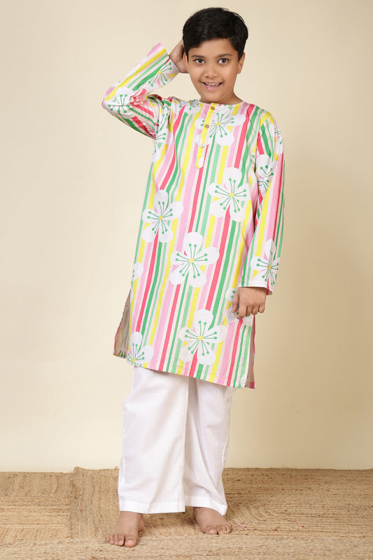 Boys Cotton Kurta Set with Hand Embroidered Beadwork – Candy Blossom