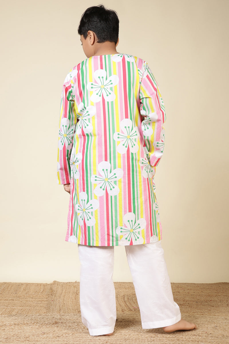 Boys Cotton Kurta Set with Hand Embroidered Beadwork – Candy Blossom