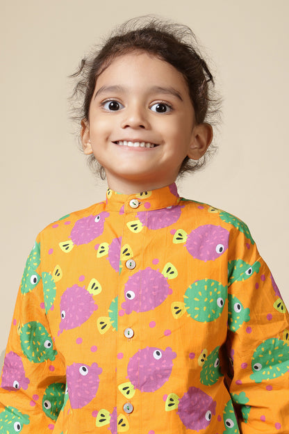 Boys Cotton Chinese Collar Shirt– Orange Puffer Fish