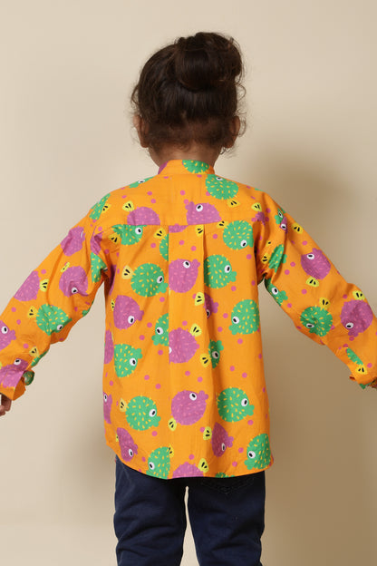 Boys Cotton Chinese Collar Shirt– Orange Puffer Fish