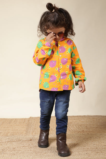 Boys Cotton Chinese Collar Shirt– Orange Puffer Fish