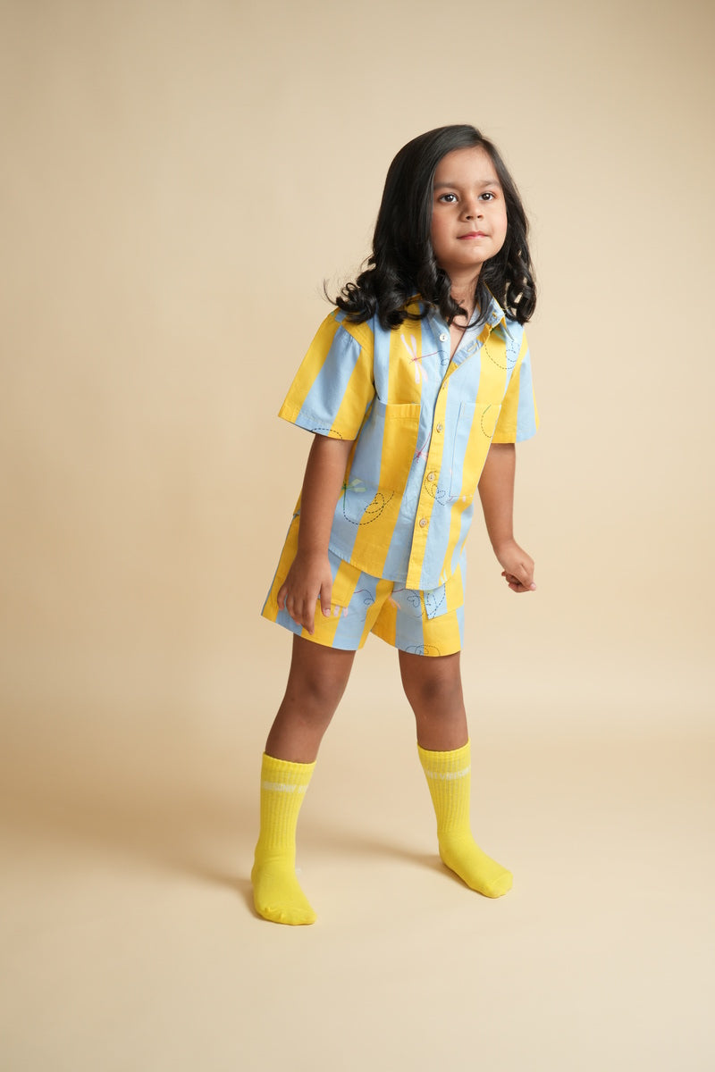 Unisex Cotton Co-ord Set for Kids – Stripes and Dragonflies