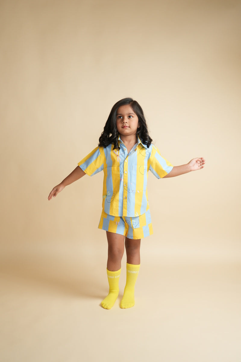 Unisex Cotton Co-ord Set for Kids – Stripes and Dragonflies
