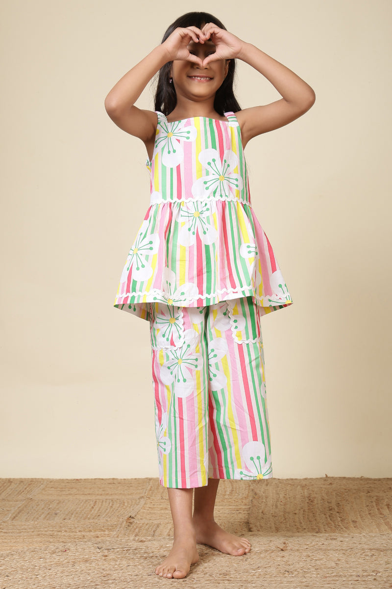 Girls Cotton Co-ord Set with Lace – Candy Blossom