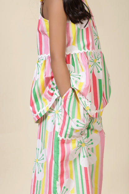 Girls Cotton Co-ord Set with Lace – Candy Blossom