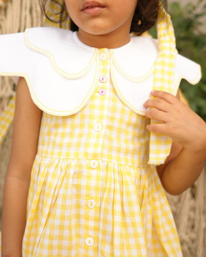 Lemon Gingham Petal Collar Dress