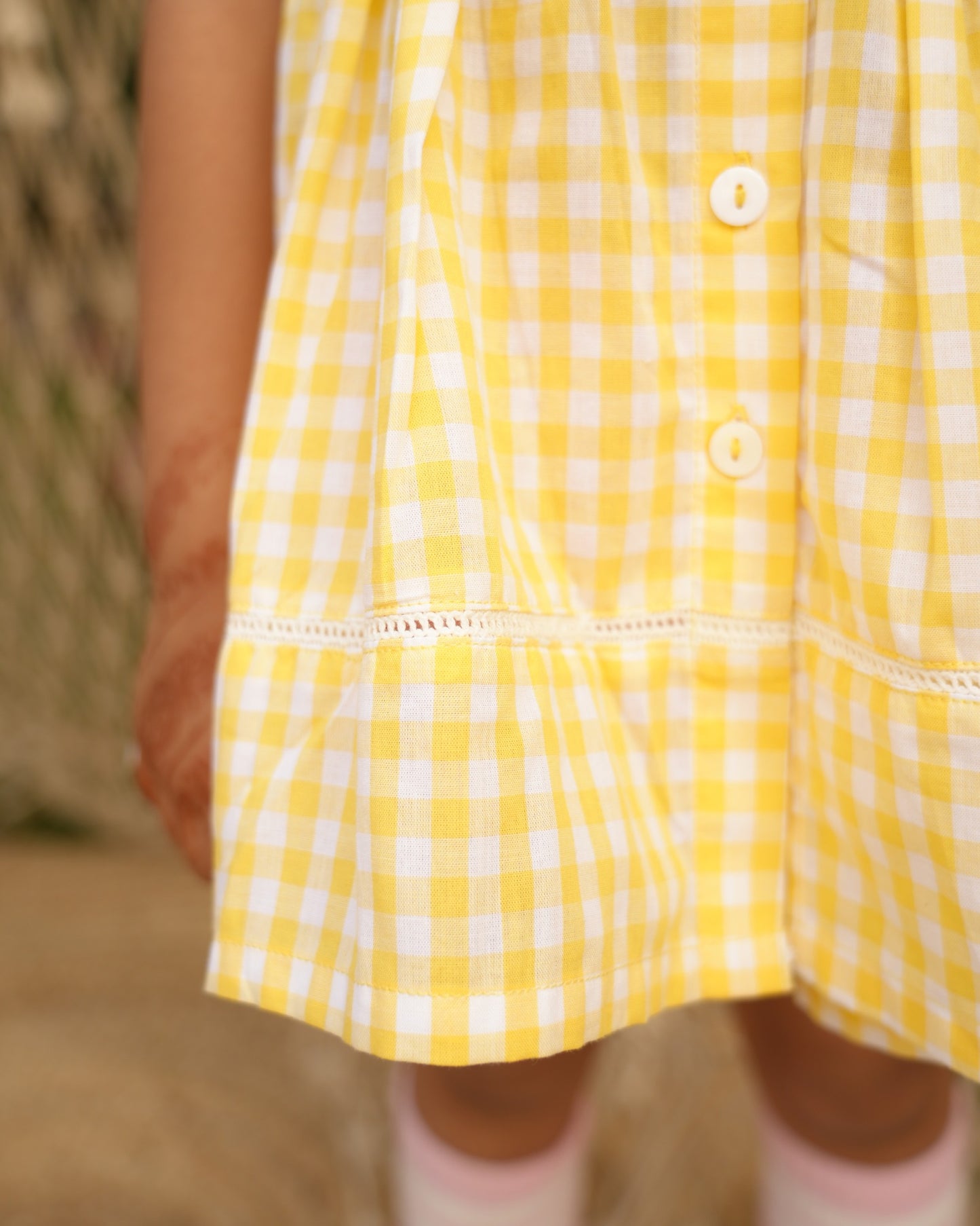 Lemon Gingham Petal Collar Dress