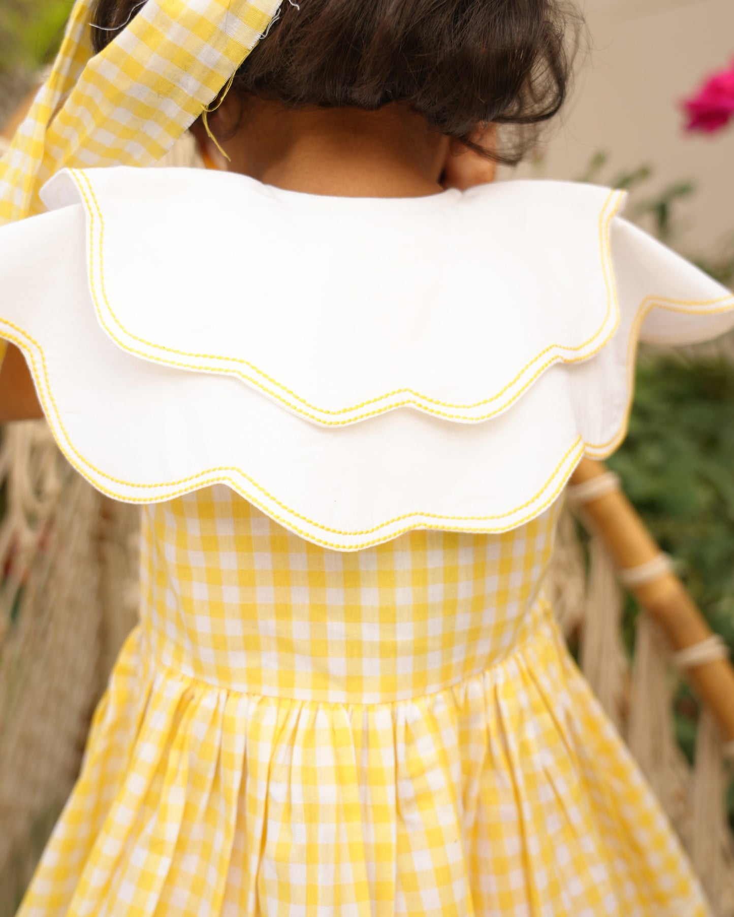 Lemon Gingham Petal Collar Dress