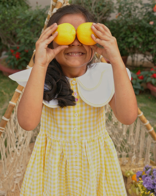 Lemon Gingham Petal Collar Dress