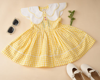Lemon Gingham Petal Collar Dress