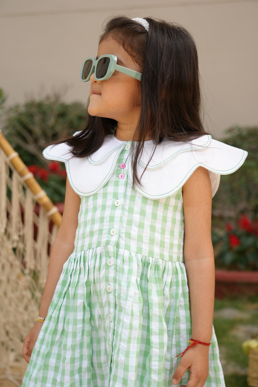 Mint Gingham Petal Collar Dress