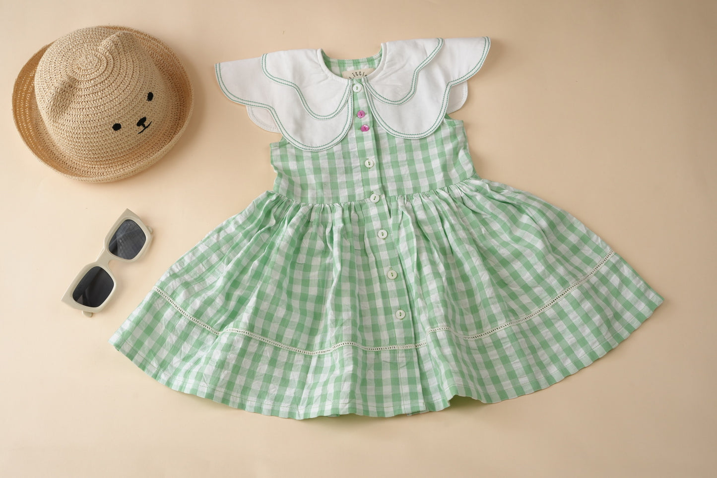 Mint Gingham Petal Collar Dress