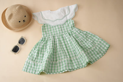 Mint Gingham Petal Collar Dress