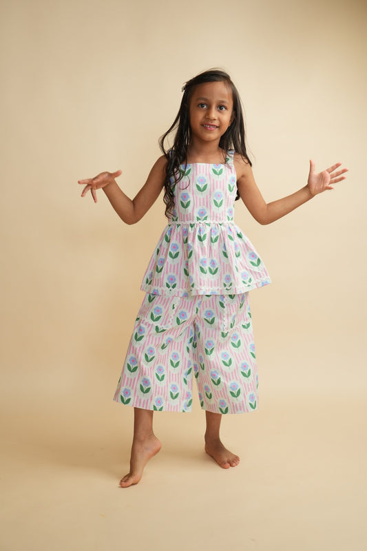 Girls Cotton Co-ord Set with Lace - Vintage Floral Pop Product Detail