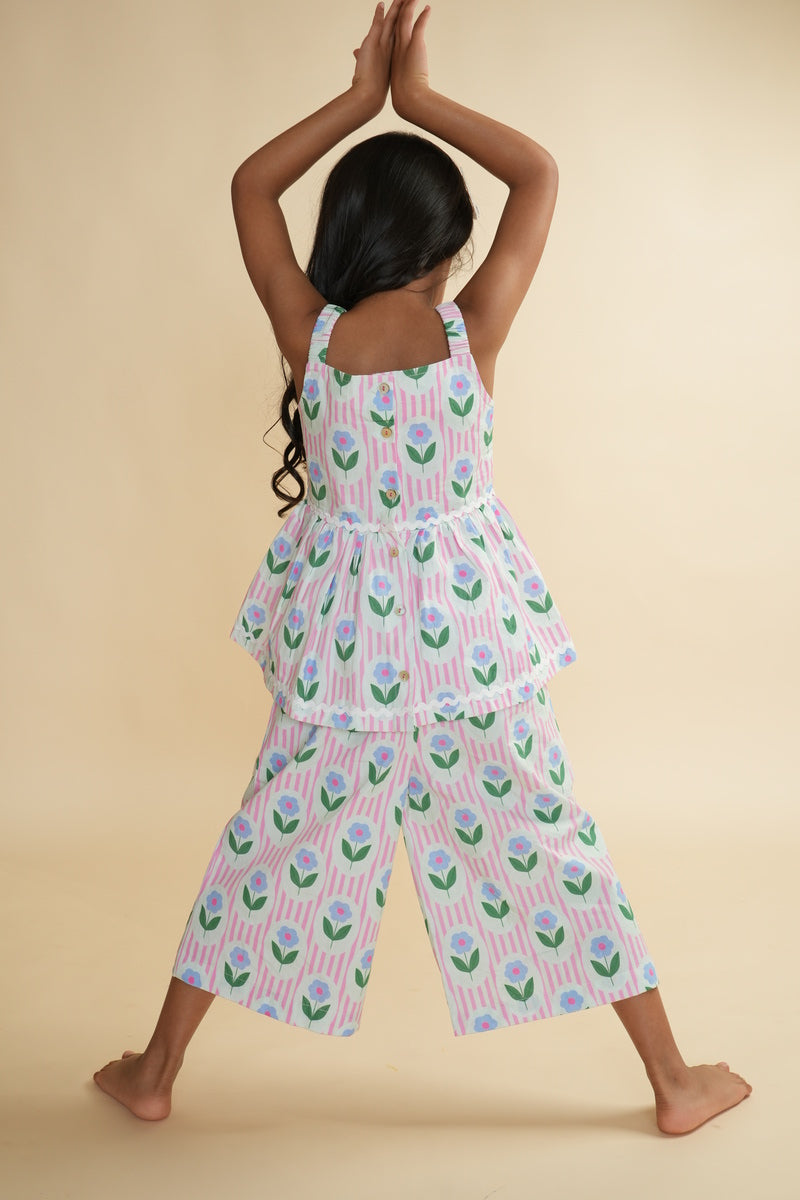 Girls Cotton Co-ord Set with Lace - Vintage Floral Pop Product Detail