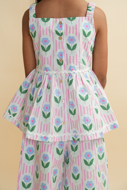 Girls Cotton Co-ord Set with Lace - Vintage Floral Pop Product Detail