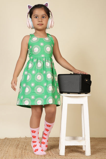 Girls Racerback Cotton Dress with Lace Detailing – Green Heart Ripple