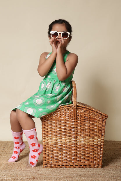 Girls Racerback Cotton Dress with Lace Detailing – Green Heart Ripple