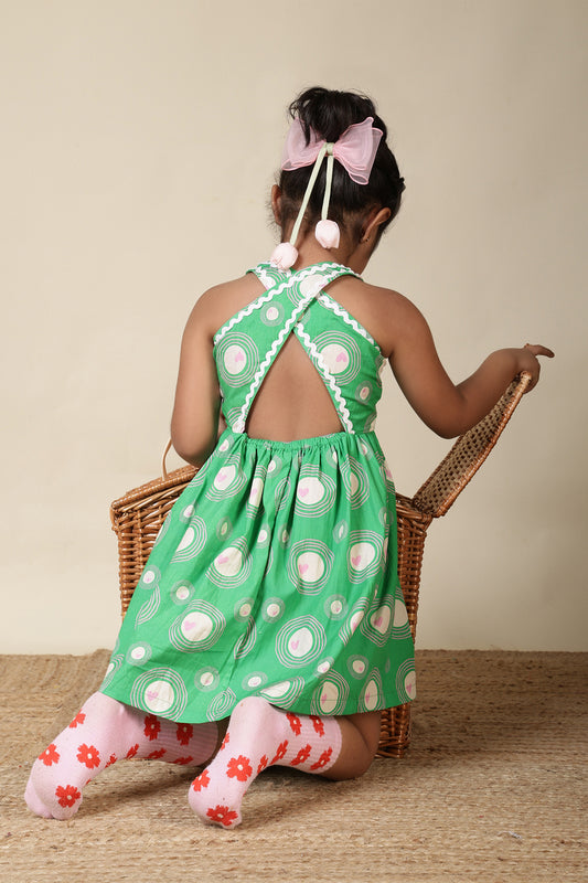 Girls Racerback Cotton Dress with Lace Detailing – Green Heart Ripple