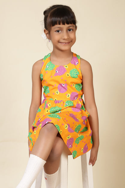 Girls Racerback Cotton Dress with Lace Detailing – Orange Puffer Fish