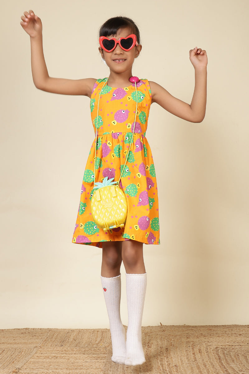 Girls Racerback Cotton Dress with Lace Detailing – Orange Puffer Fish