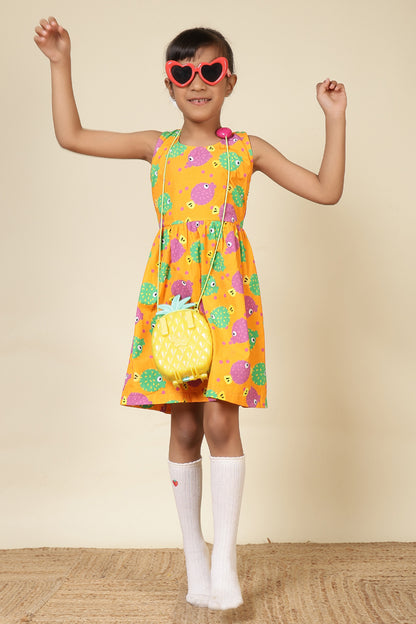 Girls Racerback Cotton Dress with Lace Detailing – Orange Puffer Fish