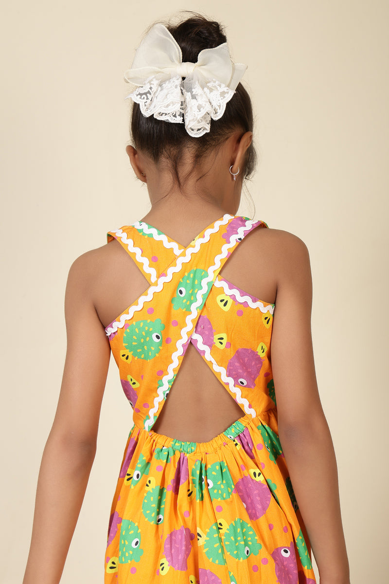 Girls Racerback Cotton Dress with Lace Detailing – Orange Puffer Fish