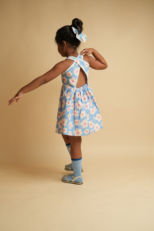 Girls Racerback Cotton Dress with Lace Detailing – Blue Cloud Daisies