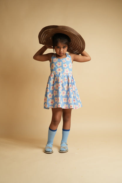 Girls Racerback Cotton Dress with Lace Detailing – Blue Cloud Daisies