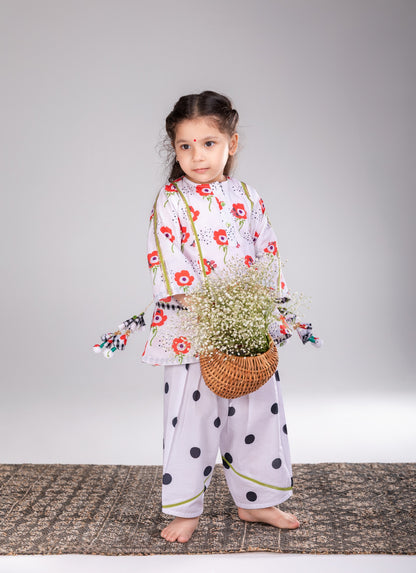 Red Anemone Girls Short Kurta & Farshi Salwar Set