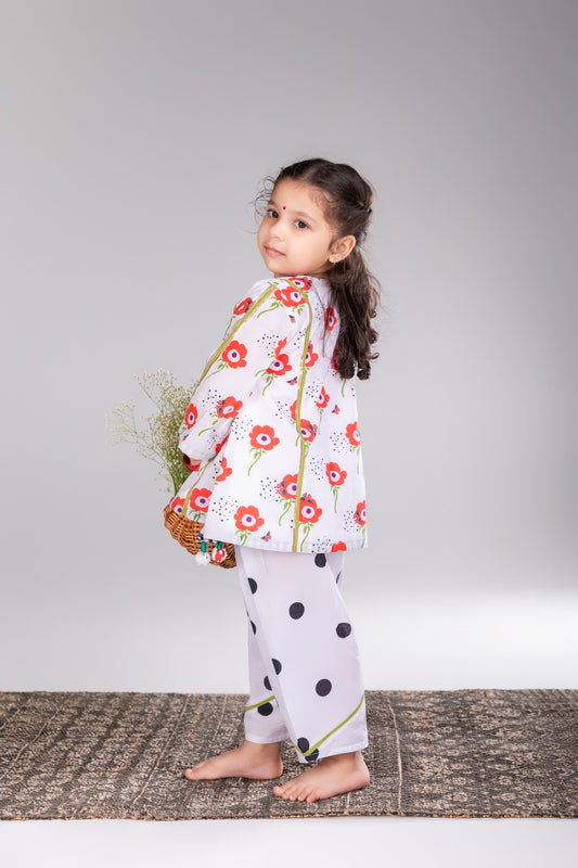 Red Anemone Girls Short Kurta & Farshi Salwar Set